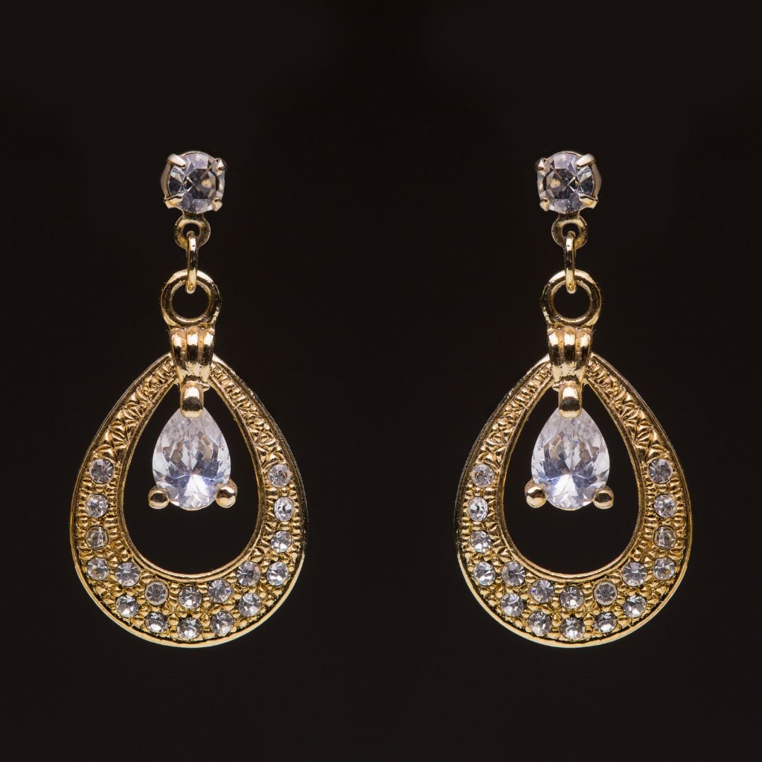 Gold Earrings with white stones